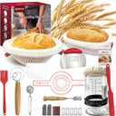 Sourdough Bread Baking Supplies, Sourdough Starter Kit with Cotton Rope Oval & Round Bread Proofing Basket and Sourdough Starter Jar, Artisan Bread Making Kit Ideal Gift for Bakers, Women Wife Mom (Red)