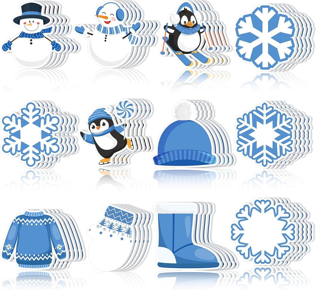 Zhanmai 1200 Pcs Winter Sticky Notes Bulks Winter Notepads Gifts Blue Penguin Snowflake Sweater Self-Adhesive Writing Memo Pad Office Home Daily Reminders Supplies