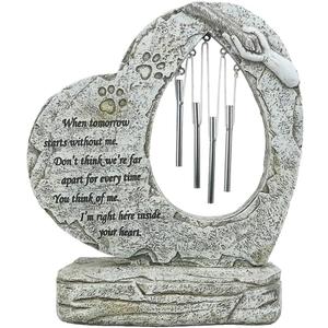 Pet Dog Memorial Stones Garden Stones with Wind Chimes, Sympathy Loss of Pet Dog Memorial Gifts Remembrance Gifts Outdoors Heart Shaped Grave Markes Headstones
