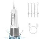 Water Flosser, Oral Irrigator Electric Oral Teeth Braces Cleaning Water Floss Pick Cordless Tooth Cleaner Tool Kit Portable Travel Rechargeable Ipx7 Waterproof (White)