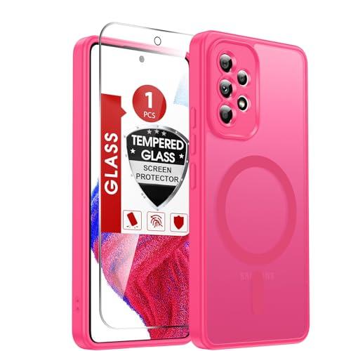 LeYi Compatible for Galaxy A53-5G Case: Magnetic Samsung Galaxy A53 5G Phone Case with Screen Protector, Full-Body Protection Cover for Samsung Teléfonos Practical Funda para A 53, Rose Red