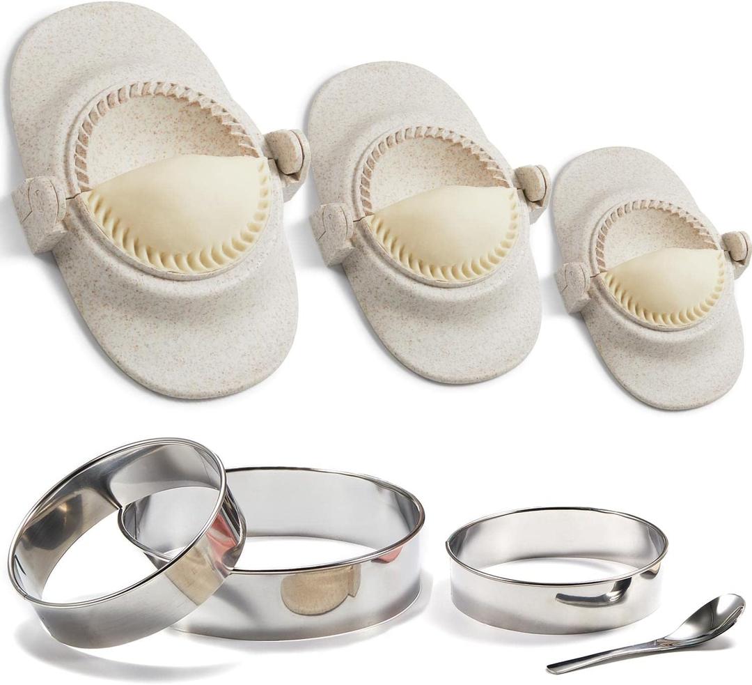 Dumpling Maker, Empanadas press mold maker Set with Dough Cutter, Dumpling Mold Set for Pierogi, Pastelitos, Calzone, Turnovers, Chinese Dumpling White 3sizes (4"+3"+2.6")