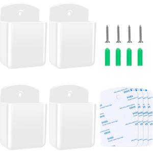 2 PCS Remote Control Holders Wall Mount, Self Adhesive TV Air Conditioner Remote Control Holder, Wall Mount Storage Box Organizer Wall Pen Holder Storage for Home Office School (White, 4)