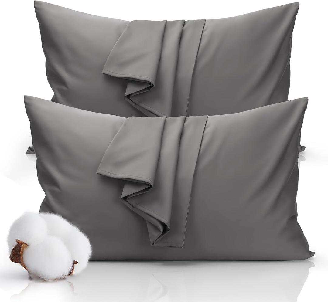Queen Size Pillowcase Set - 500 Thread Count, 100% Cotton Sateen, 20" x 30" Set of 2 Pillow Covers, Cooling, Breathable, Soft for Ultimate Sleep Pillows Not Included Gray