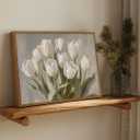 MTFBWY Framed White Tulip Wall Art Vintage Botanical Canvas Picture, Farmhouse Floral Print, Rustic Still Life Decor for Kitchen, Bedroom, Bathroom 16L x 12W