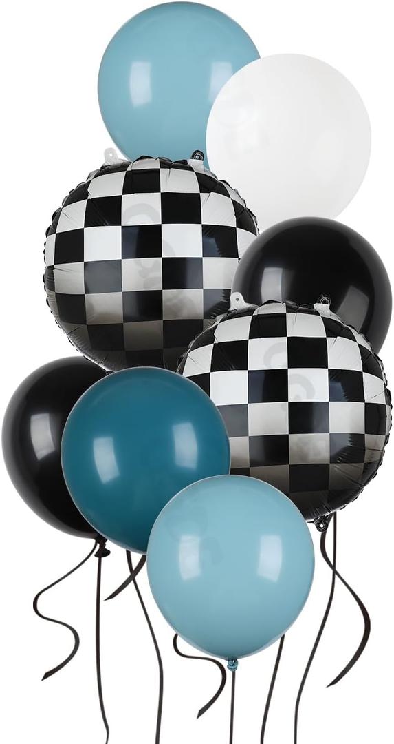 Race Car Balloon Bundle Checkered Balloons Blue Black Latex Balloon Boy One Happy 1st 2nd Vintage Two Fast Theme Fast One Race Car Birthday Party Decor Supplies 20 Pcs Kit