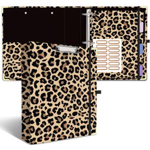 3 Ring Binder 2 Inch Ring, 2 Interior Pockets, 6 Tab Dividers, Low Profile Clipboard with Storage, Fashion Cute Binder and Labels Stickers for School Office (Cheetah Spots)