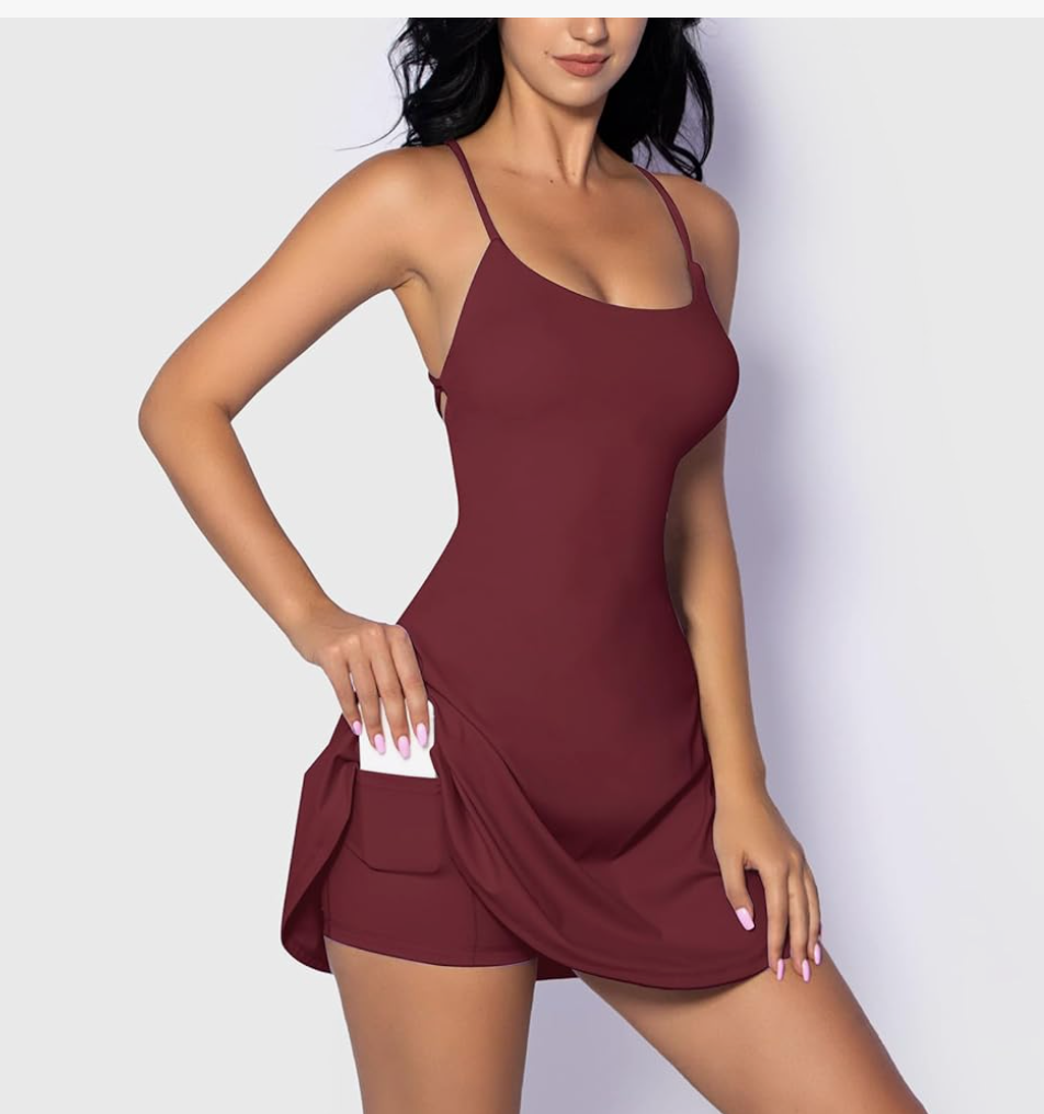 Tennis Dress for Women Backless Lace Up Workout Dress with Built-in Bras & Shorts Exercise Athletic Golf Dresses for Women, Size XL
