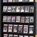 VERANI 35 Baseball Card Display Case - Graded Sports Card Display Frame - Holds Sport Cards with UV Protection Clear View Lockable Wall Cabinet for Football Basketball Hockey Trading Card Large Black
