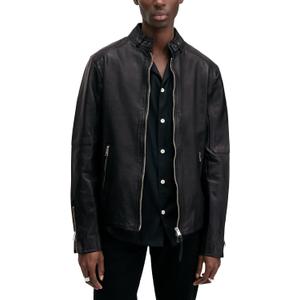 AllSaints Men's Cora Leather Jacket (Medium, Jet Black)