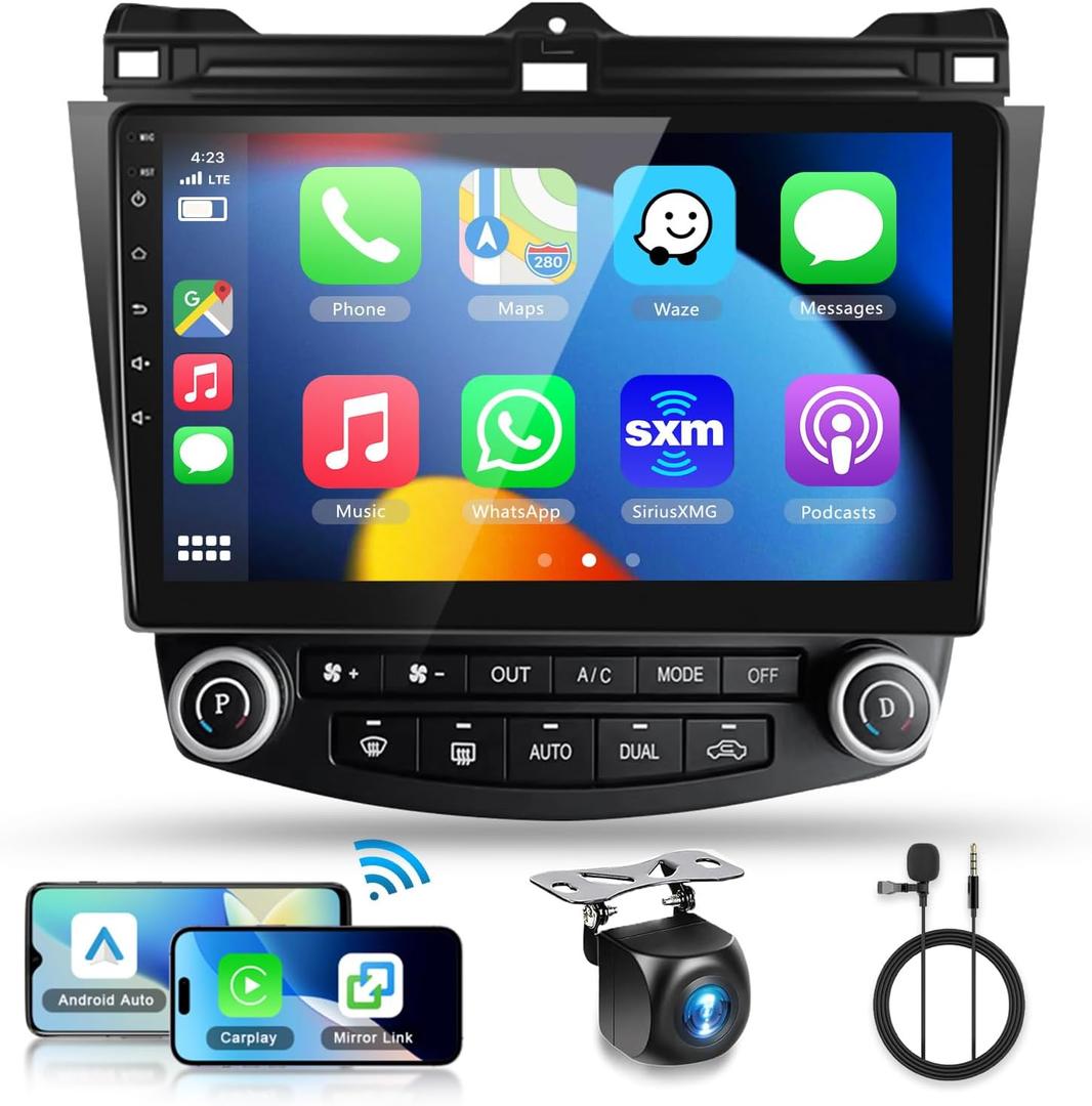 4G+64G for Honda Accord 7th 2003-2007 Android Car Radio Stereo with Wireless CarPlay Android Auto,10.1 inch IPS Touchscreen Car Stereo Bluetooth5.0,GPS,WiFi,SWC,59UI,32EQ AI DSP+HD Backup Camera