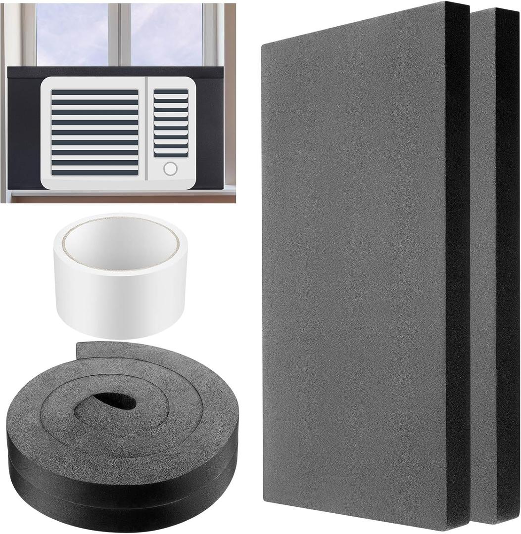 Pangda 2 Pcs 17 x 9 x 7/8 Inch Window Air Conditioner Insulated Foam Panels Insulation Winter Ac Side Surround Panels Kit with Top Seal Strip for Summer and Winter Indoor (Black)