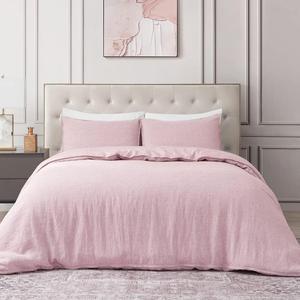 DAPU Pure Linen Duvet Cover Set, 100% Yarn-Dyed French Linen, Breathable and Durable for Hot Sleepers, 1 Duvet Cover and 2 Pillowcases (Smokey Pink, King)