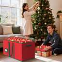 Christmas Ornament Storage Box Store 128 Ornaments, Xmas Ornament Organizer Storage box with Dual Zipper Closure and Adjustable Dividers, Large Holiday Decorations Containers with 8 Individual Trays (Red)