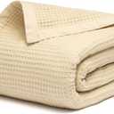 Salt Earth GOTS Certified 100% Organic Cotton Throw Blanket, 108" X 90" Waffle Blankets & Throws for Bed, Throw Blanket for Couch, Modern & Cozy Blanket, All Seasons, Comfy & Soft Blanket(Parchment)