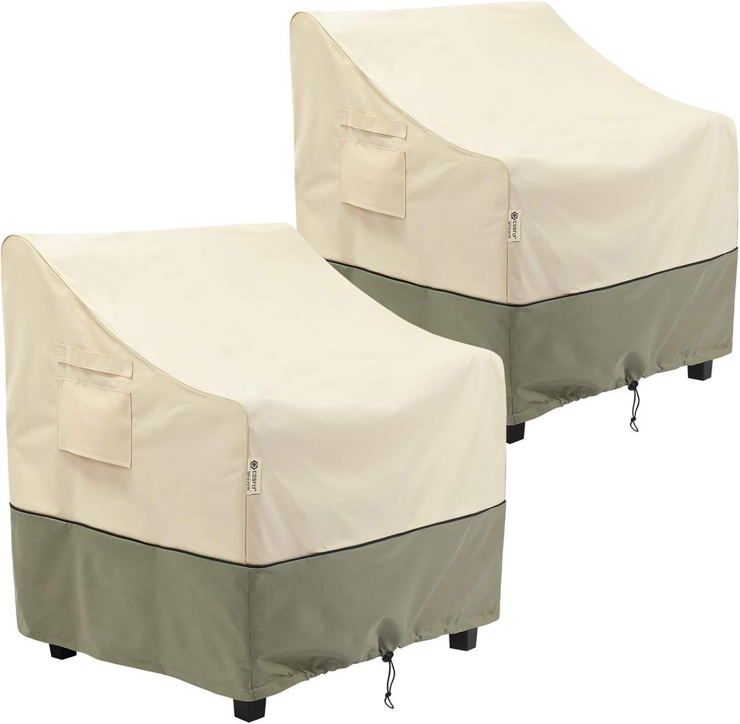 COSFLY Outdoor Furniture Patio Chair Covers Waterproof, Lounge Deep Seat Cover, Lawn Furnitures Covers Fits up to 32W x 37D x 36H inches(2 Pack) (Beige)