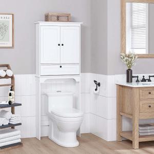 Spirich Over The Toilet Storage Cabinet, Bathroom Above Toilet Storage Cabinet with Doors and Adjustable Shelves, White, 27.3" X 7.87" X 65.12"
