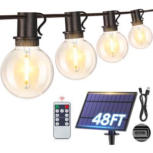 Mlambert 48FT Solar String Lights with 15 Sockets 2700K G40 Bulbs, 1-Pack, Black Cord Mlambert 48FT Solar String Lights with 15 Sockets 2700K G40 Bulbs, 1-Pack, Black Cord