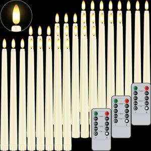 32 Pcs Flameless Taper Candles with Remote Timer, 11 inches Flickering Taper Candles Battery Operated, Ivory Plastic Long LED Candlesticks for Wedding Christmas Home Party Decor