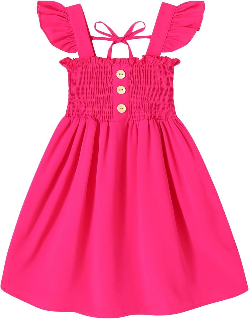 JEELLIGULAR Toddler Dress Ruffle Sleeveless Button Down Dress for Toddler Girl Dress Summer Beach Casual A-line Sundress (4-5T, Hot Pink)