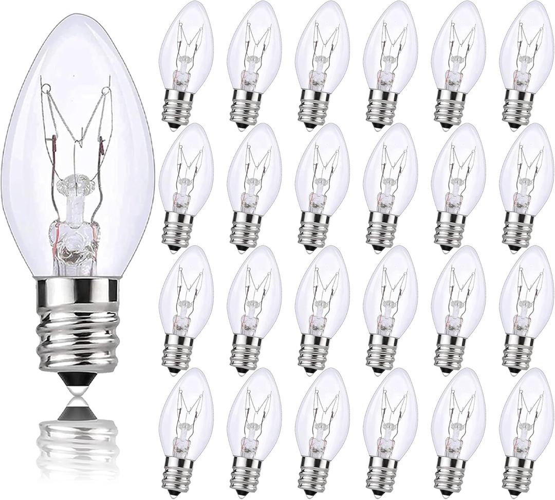 15-Pack C7 Incandescent Bulbs 4W 120V E12 Base - 30LM 2700K Warm Amber Glow 90+ CRI Dimmable Bulbs for Night Lights and Appliances