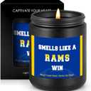 Smells Like A Rams Win Scented Candle Football Themed Merch Fan Shop Men Women Sport Stuff Gear Decor Los Team Accessories Husband Father Day Dad Happy Birthday Christmas Funny Cool Funny Gifts Ideal