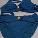 Eomenie Bikini Sets for Women Color Block Two Piece Bathing Suit V Neck Tie Back Swimsuit (X-Small, Peacock Green)