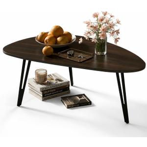 Manora Small Black Coffee Table, Modern Irregular Oval Wood Top with Tapered Metal Legs, Living Room Accent Table, 39.3"x21.6"x17" Low-Profile Table, Standard