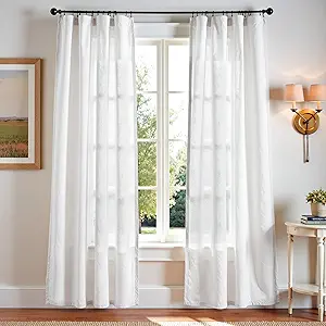 jinchan Linen Blend Curtains 84 inch Length 2 Panels for Bedroom Living Room, Light Filtering 50 inch Wide Farmhouse Drapes with Rod Pocket Back Tab(50W x 84L, Off White)