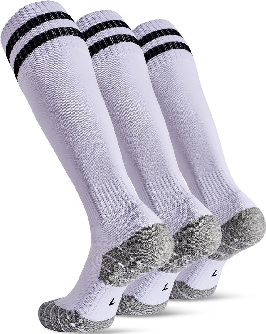 CWVLC Soccer Socks for Kids Youth Adult, Cotton Football Softball Baseball Socks (Small, White-3 Pairs)