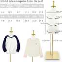 Kid Dress Form Mannequin, Adjustable Child Mannequin with High Stability Gold Metal Stand for Clothing Display, 4-6 Years Old