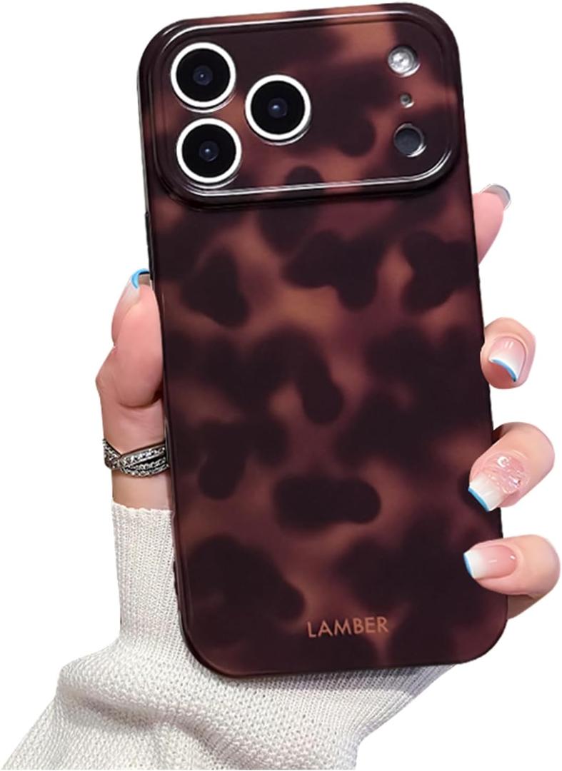 Cute Phone Case for iPhone 17 Pro Max Case Tortoise Shell Pattern Leopard Full Camera Protective Slim Shockproof Cool Trendy Aesthetic-Brown Amber