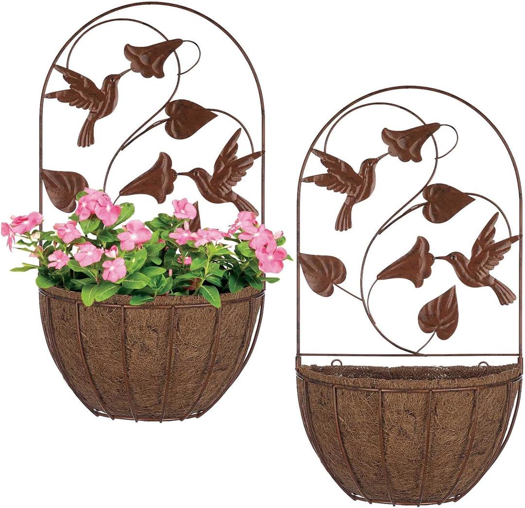 BAYN 4PKs Wall Hanging Planter Decor Art with Hummingbirds, Metal Wall Mounted Planters Indoor Outdoor Wall Planter for Succulent Herb Home Garden Yard