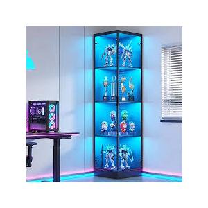 Kepptory 72" Corner Curio Cabinet with RGB LED Lights, 6-Tier Glass Display Cabinet with Adjustable Shelves, Lighted Corner Showcase for Collectibles, China, Glassware, Living Room Home Bar, 21.6"D x 27"W x 71.6"H