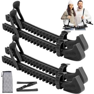 Hikeen Ice Skate Guards with Shoulder Straps,Enhanced Stability Ice Skate Blade Guards,Non-Slip Hockey Skate Blade Protector for Adult and Kids (Black)