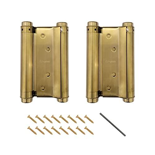 Pair of 5" Double Action Spring Hinge Stainless Steel Cafe Saloon Door Swing Self Closing Brass with Screws