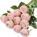 Coferset 10 Pcs Fake Roses, Artificial Silk Rose Flowers with Long Stems, Realistic Faux Roses for Vase Home Wedding Table Centerpieces Baby Shower Decor (Blush)