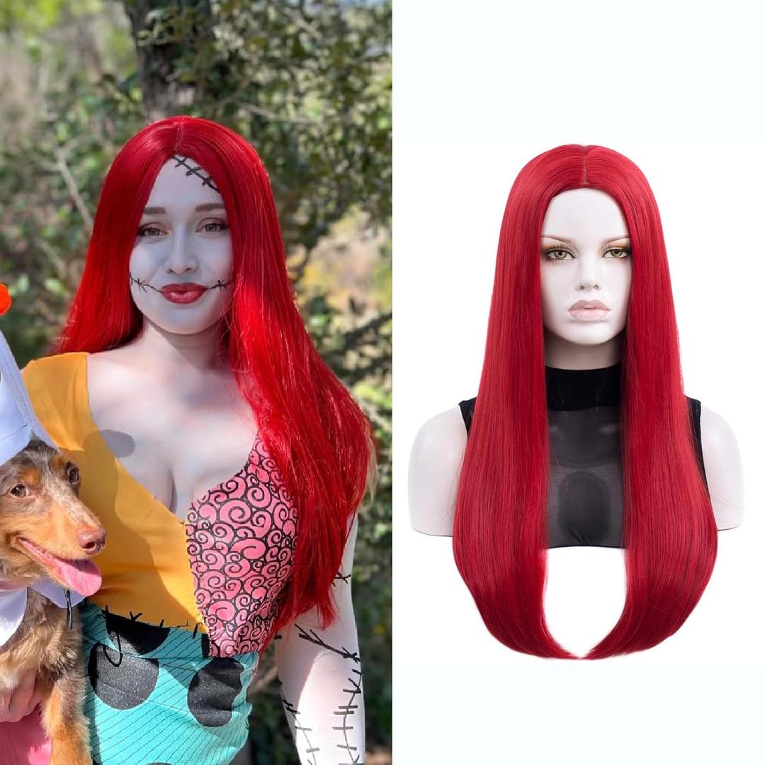 MORTICIA Wig Womens 27" Long Straight Middle Parting Holiday Party Costume Cosplay and Daily Wig (Red)