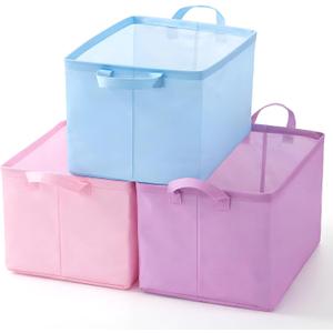 Wonderjune 3 Pcs Storage Basket Foldable Gift Baskets Rectangle Xmas Storage Bin Organizer Box with Handle for Family Cloth Toy Gifts (Unicorn Color)