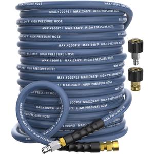 Pressure Washer Hose 100 ft, 4200 PSI Steel-Braided & Durable - Flexible & Kink-Resistant, Power Washer Hose with 3/8" Swivel Quick Connect & M22 14mm Adapter, Hot/Cold Water Compatible-Navy