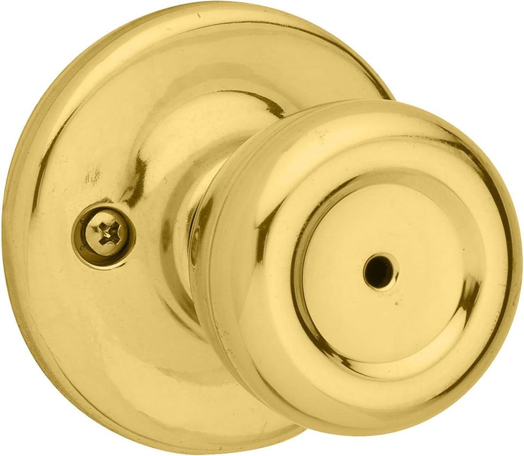 Kwikset Mobile Home Interior Privacy Door Knob with Lock, Door Handle For Bathroom and Bedroom, Polished Brass Keyless Turn Lock Doorknob (1 Count (Pack of 1))