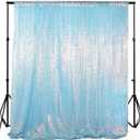 ShinyBeauty Iridescent Aqua Sequin Backdrop | 5FT x 10FT Photo Background | Aqua Blue 10FT Fabric Backdrop | Perfect for Christmas, Studio, and Happy Birthday Events | Sparkly & Durable