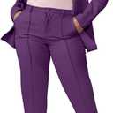 Women's 2 Piece Outfit Deep V Long Sleeve Solid Color Blazer with Pants Elegant Business Suit Sets (XX-Large, Purple)