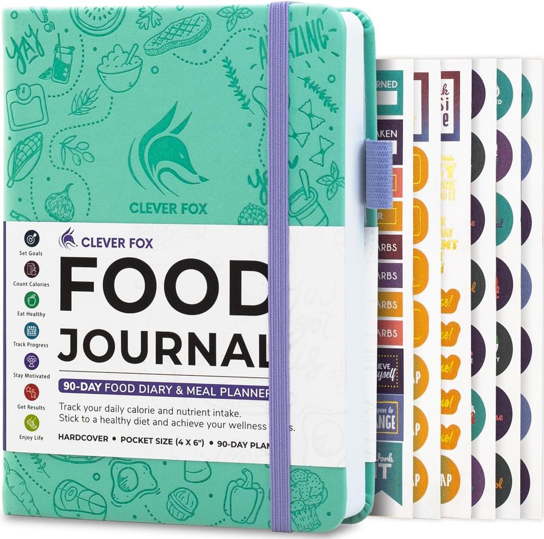 Clever Fox Food Journal Pocket - Daily Food Diary, Meal Planner to Track Calories & Nutrients, Weight Loss Tracker Notebook, 4x5.5 (Turquoise)
