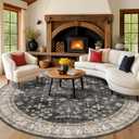 10ft Round Washable Rug - Large Area Rug for Living Room, Dining Room, Black Soft Farmhouse Bedroom Carpet with Geometric Floral Pattern, Modern Boho Dcor, Low Pile & Soft Stain Resistant