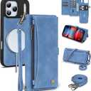Wallet Case for iPhone 17 Pro Max with Card Holder/Crossbody Wallet/Strap,[RFID Blocking][Magnetic] PU Leather Phone Case for iPhone 17 Pro Max,6.9 in,Dream Sky Blue