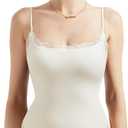 SUUKSESS Women Square Neck Lace Bodysuit Sleeveless Spaghetti Strap Tank Top (X-Small, Cream White)