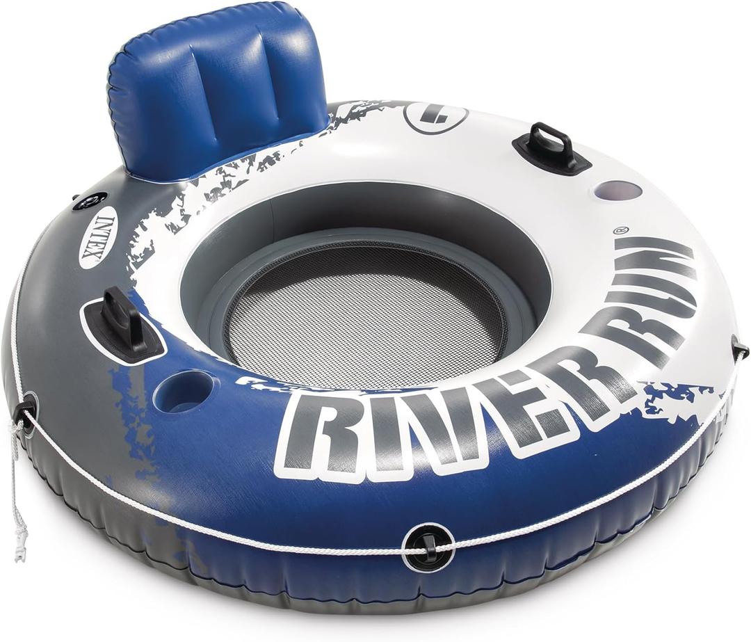 INTEX 58825EP River Run 1 Inflatable Floating Lounge: Comfortable Backrest – Built-in Cup Holders – Durable Grab Handles – All Around Grab Rope – 220lb Weight Capacity, 1 Pack