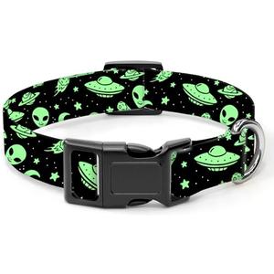 SXboxing Dog Collar, Cute Dog Collar for Small Medium Large Dogs, Personalized Adjustable Soft Pet Collars with Quick Release Buckle for Walking Running, Green Alien