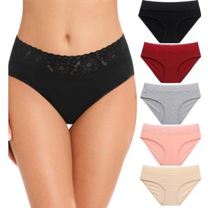 Cameway 5 Pack Womens Underwear Cotton Bikini Panties Lace Soft Hipster Panty Ladies Stretch Full Briefs (XX-Large)